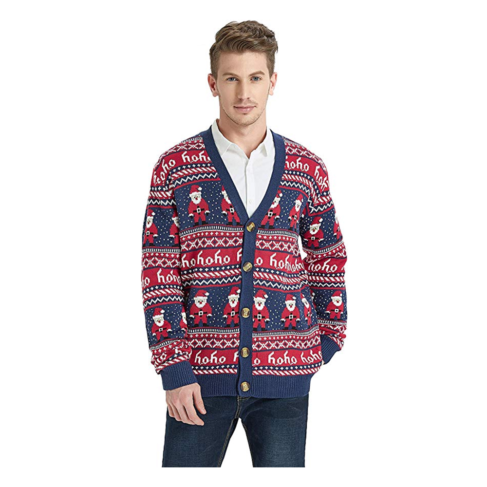 Kemilove Mens Christmas Deer Sweater Cardigan Jacket 